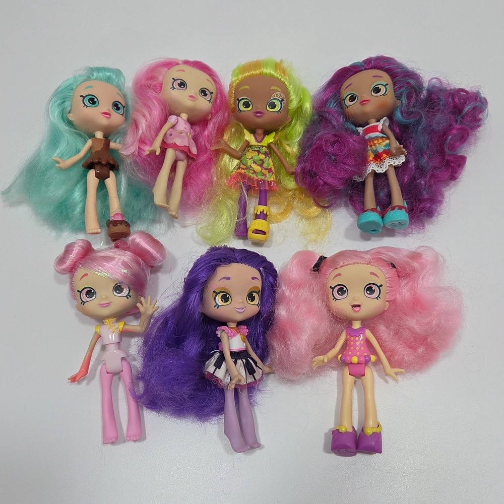 Lot Of 7 Shopkins Shoppies 5" Dolls Bubbleisha Melodine Peppa Mint Lemony Lime